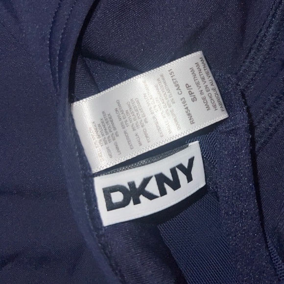 DKNY Swimsuit- One Piece Navy Blue Ruffle Plunge Tummy Control - Picture 6 of 6